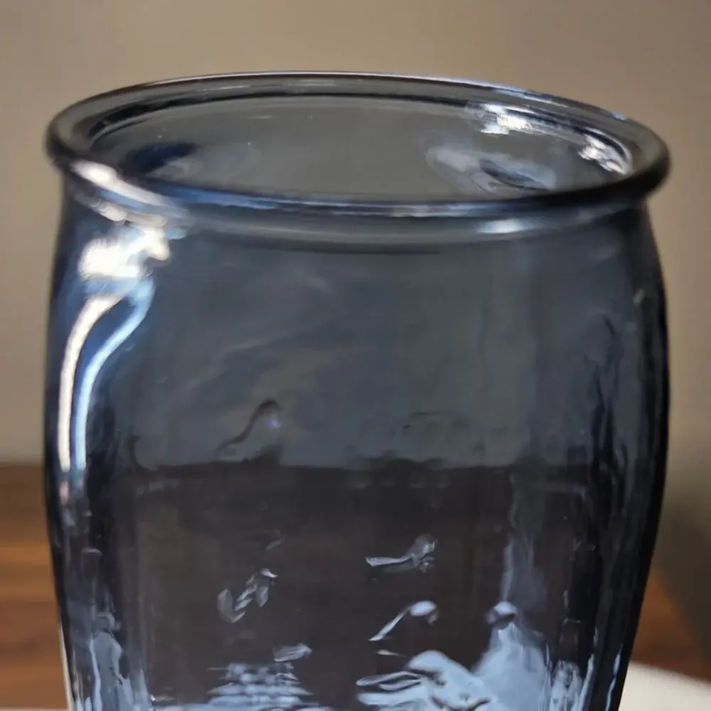 Vintage 1990 Luxor Hotel Casino Las Vegas Blue Glass Hieroglyphics Souvenir Vase